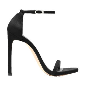 Stuart Weitzman Nudist Nudistsong Black Suede Sandal Open Toe Slim Heel 8.5